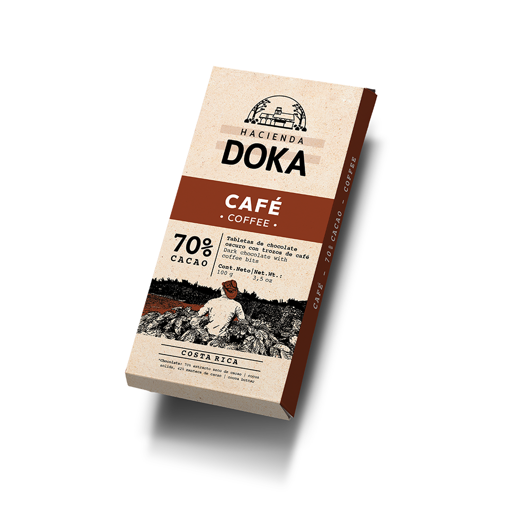 Chocolate Oscuro 70% Cacao con Trozos de Café Hacienda Doka